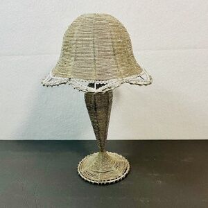 Beaded Tea Light Candle Holder Lamp and Shade Champagne Color Beads EUC